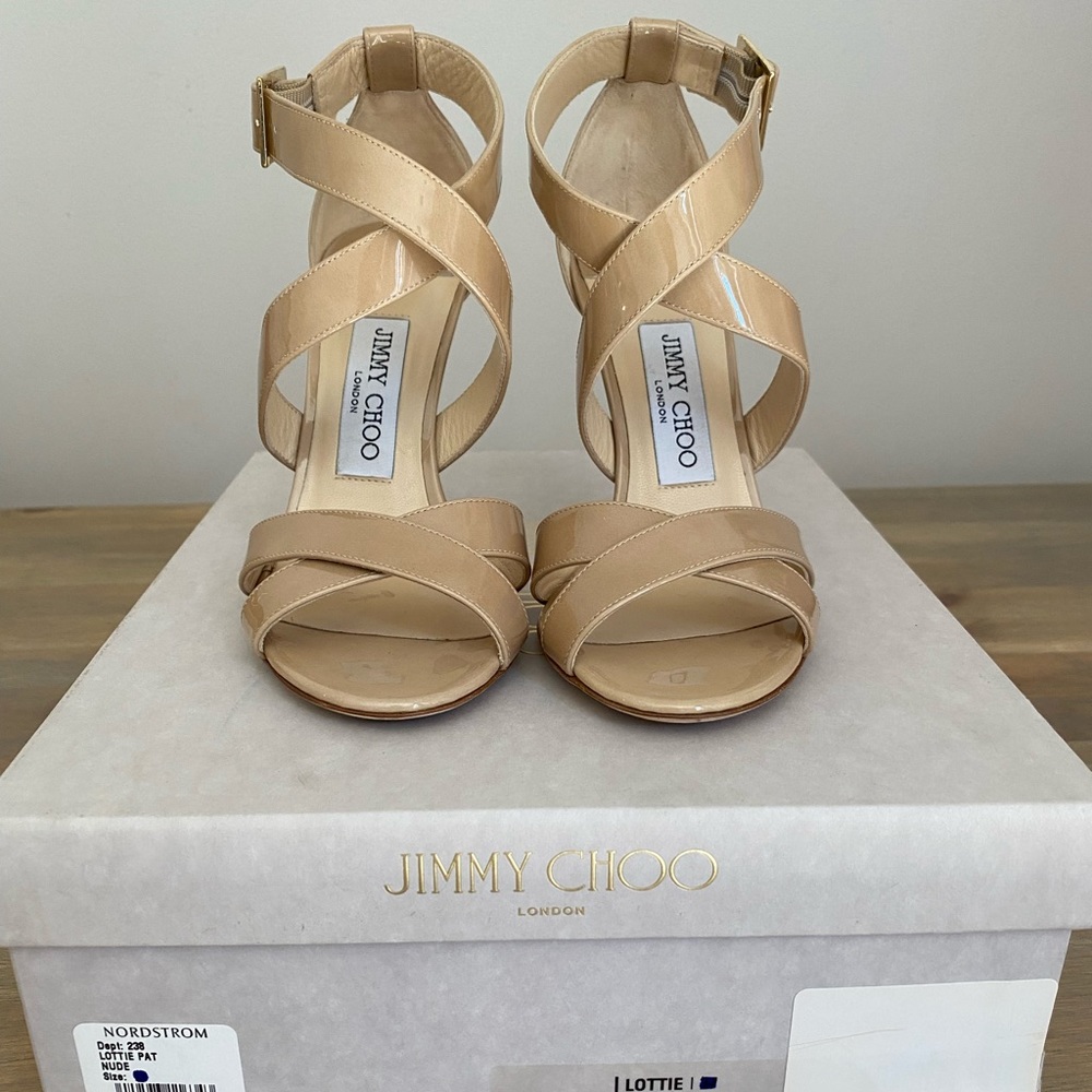 Jimmy Choo Lottie Nude Patent Leather Heel 36.5/6